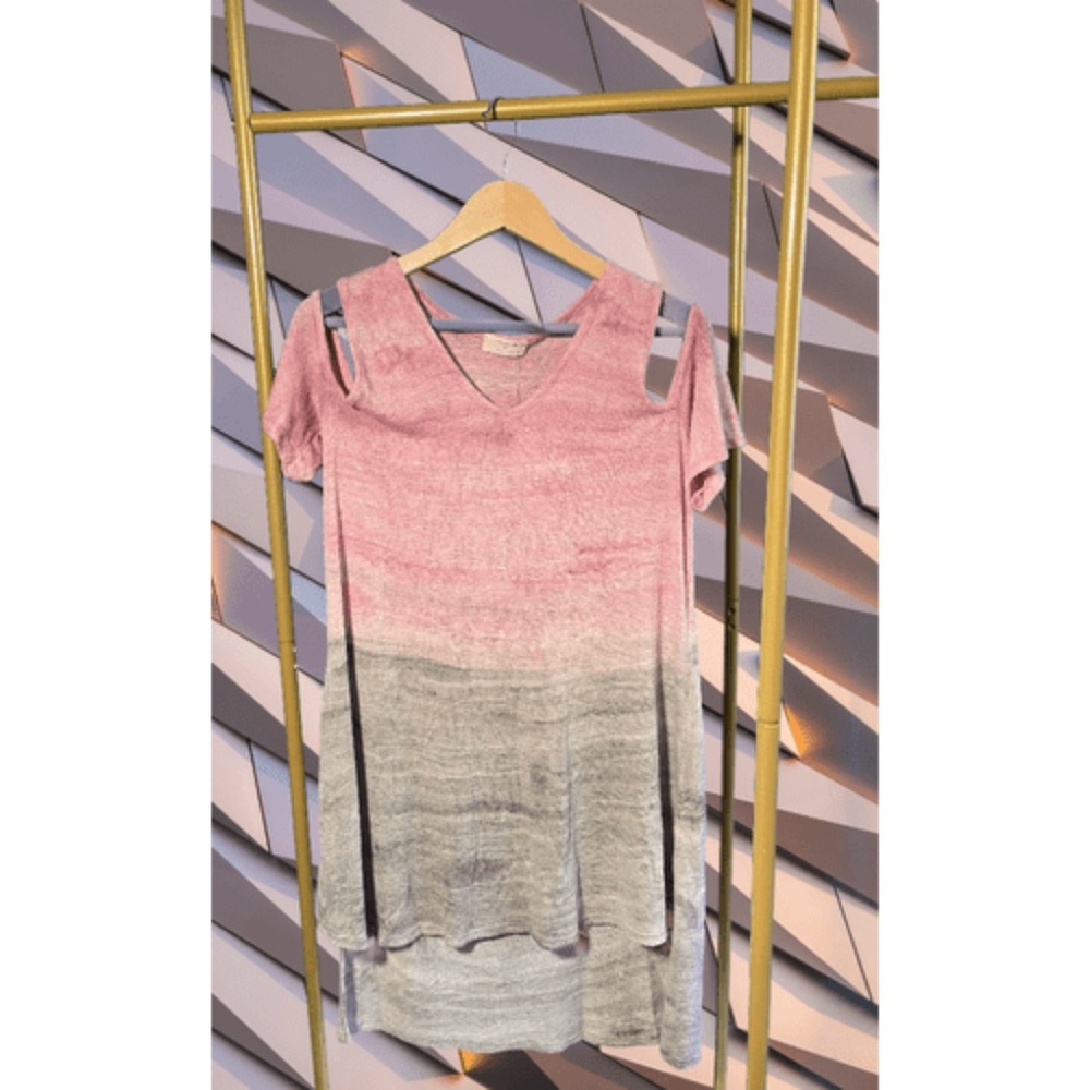 Cirana Blush & Grey Ombre Knit Cold Shoulder Dress